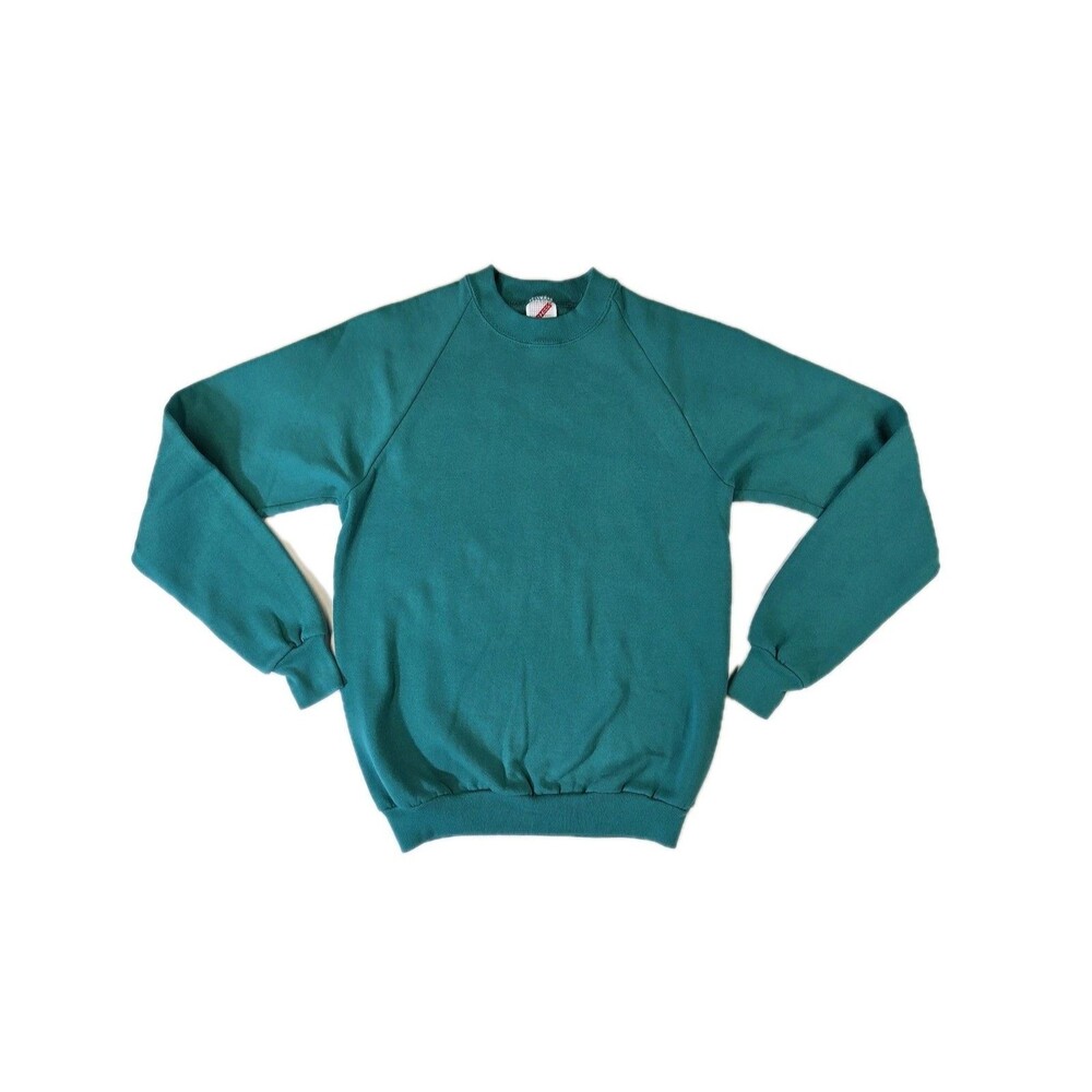 Vintage Jerzees Sweatshirt Unisex M Crewneck BLANK Teal Green 50/50 Made in USA